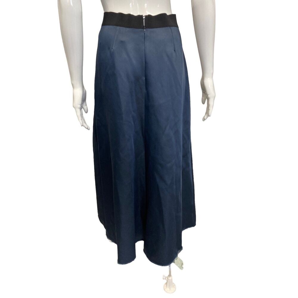 DOROTHEE SCHUMACHER Green Blue Satin Frayed Hem Midi Skirt Size XL - Picture 2 of 5